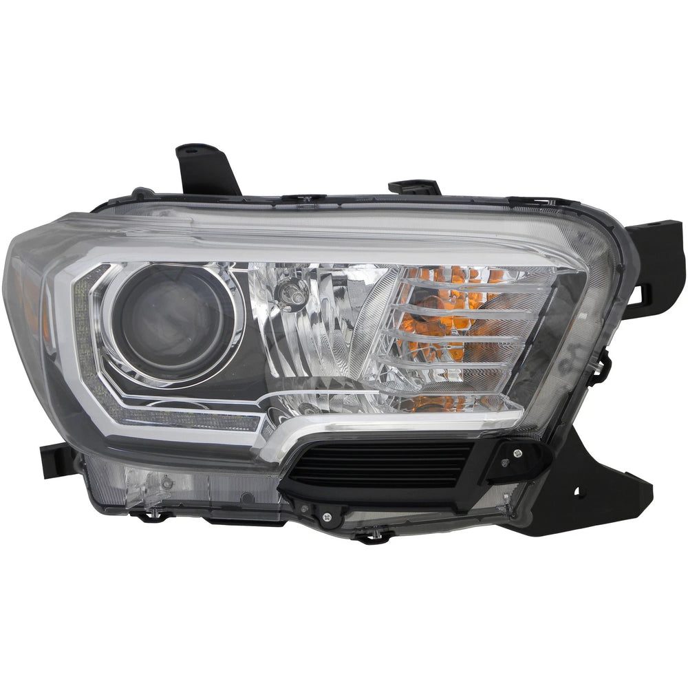 RH H/LMP ASSY COMP; HALOGEN; W/LED DRL; W/FOG LAMPS; BLK BEZEL TACOMA 201620