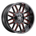 ~(37 lbs. 20X20X10)~ COGENT (8107) BLACK W/PRISM RED 18X9 6-135/6-139.7 0mm 106mm