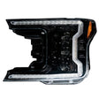 Ford F150 18-20 LED HEADLIGHTS w Ultra High Power LED HI LOW BEAM Smooth OLED DRL SCANNING SWITCHBACK Amber LED Turn Signals (Replaces OEM Halogen Style Head Lights Only) - Smoked Black