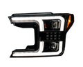 Ford F150 18-20 LED HEADLIGHTS w Ultra High Power LED HI LOW BEAM Smooth OLED DRL SCANNING SWITCHBACK Amber LED Turn Signals (Replaces OEM Halogen Style Head Lights Only) - Smoked Black