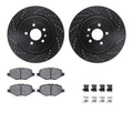 R1 13-19 Ford Explorer Rear Drilled & Slotted Black Brake Rotor Set w/Ceramic Pads and Hardware