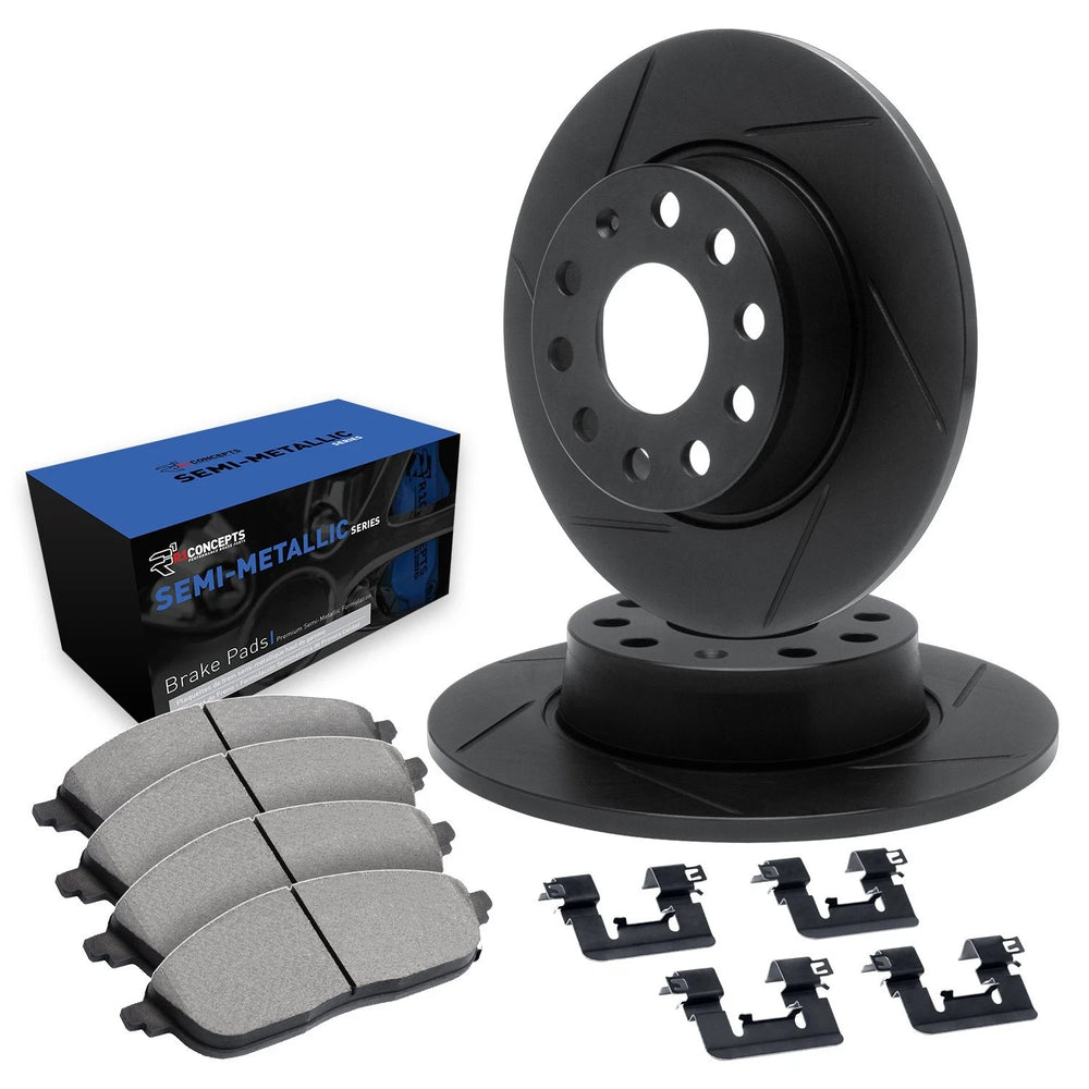 R1 Concepts Brake Rotors - Slotted - Black w/ Semi-Met Pads Hdw Fits Ford C-Max