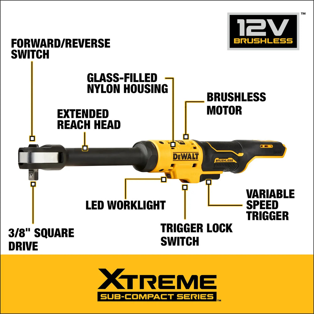 12V XTREME MAX BRUSHLESS CORDLESS 3/8IN EXTENDED REACH COMPACT RATCHET TOOL (TOOL ONLY)