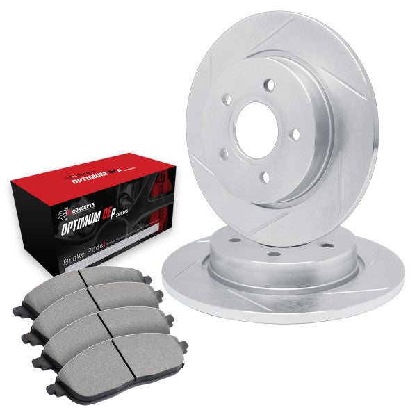 R1 Concepts Silver Slotted Rotors with 5000 Oep Brake Pads Fits Audi Q3