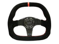 NRG Carbon Fiber Steering Wheel (320mm) Flat Btm. Blk Suede/Red Stitch w/CF Spokes & Red Center Mark