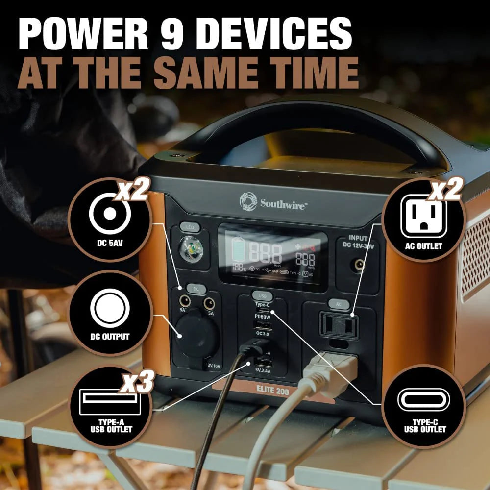 SOUTHWIRE PORTABLE POWER STATION 200 W/AC & DC ADAPTERS