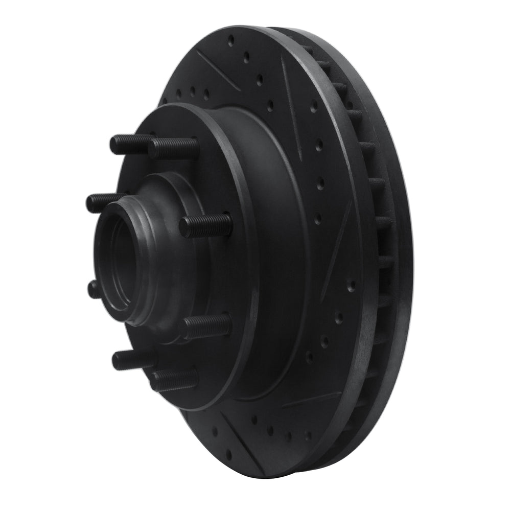 R1 01-02 Chevrolet Express 3500 Front Right Drilled & Slotted Black Brake Rotor