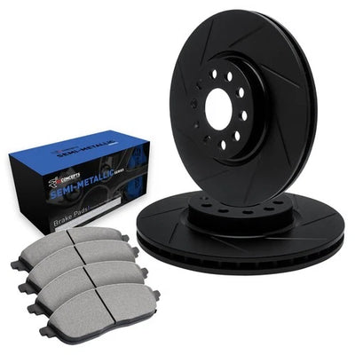 R1 Concepts Brake Rotor- Slotted - Black with Semi-Met Pads Fits Volkswagen CrossFox