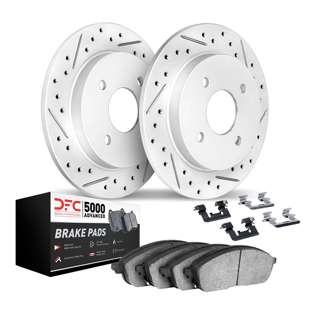DFC 09-19 Fiat 500 Rear Drilled & Slotted Geoperformance Rotors 5000 Advanced Brake Pads w/Hardware