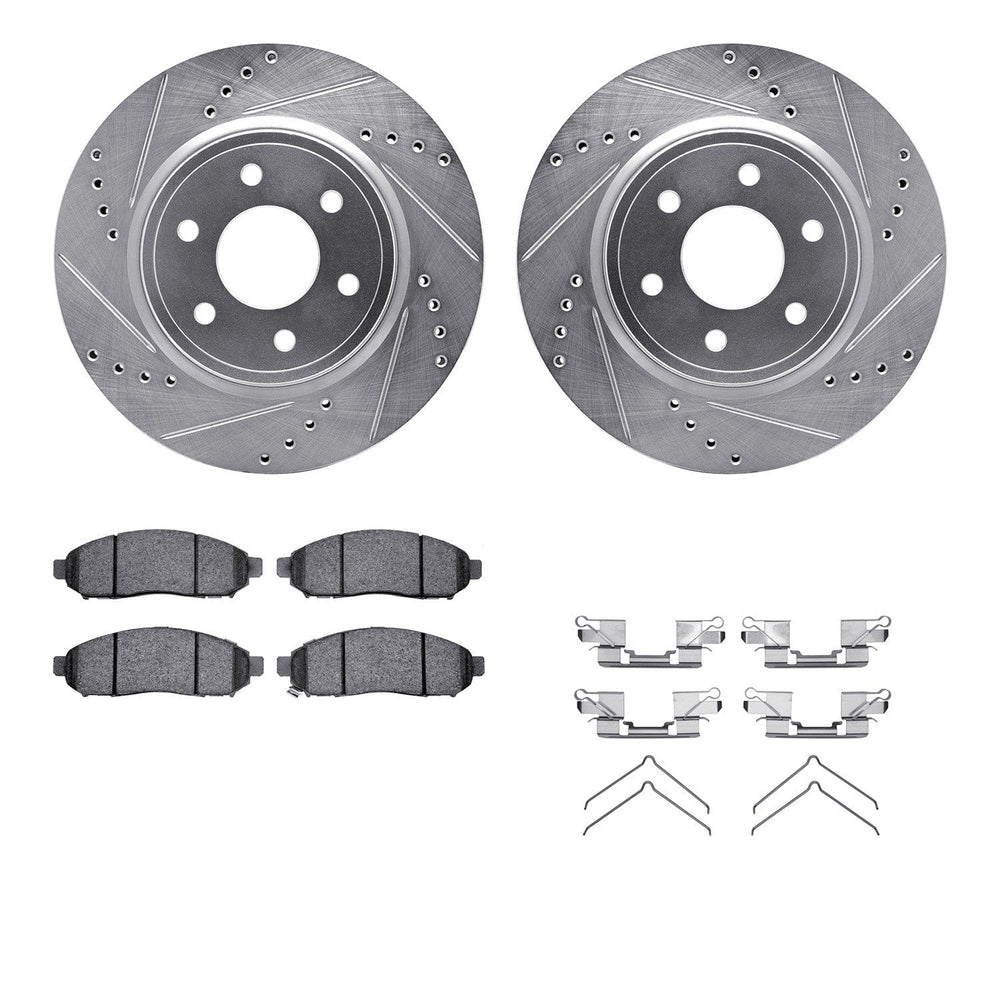 DFC 05-25 Nissan Xterra Front Drilled & Slotted Silver Rotors with 5000 Advanced Pads w/Hardware