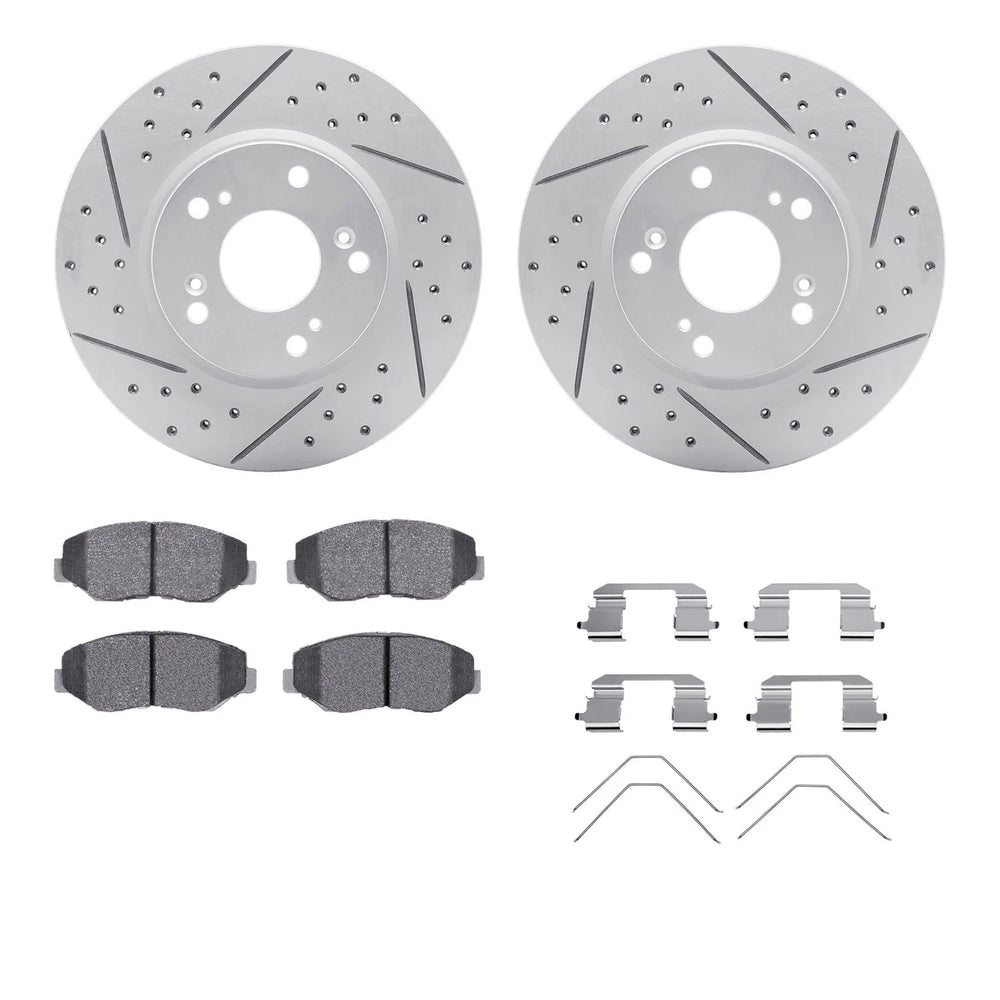 DFC 13-14 Honda Fit Front Drilled & Slotted Geoperformance Rotors 5000 Advanced Pads w/Hardware