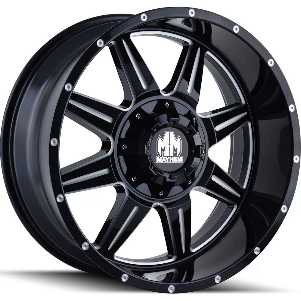 ~(40 lbs. 22X22X10)~ MONSTIR (8100) GLOSS BLACK/MILLED SPOKES 20X9 6-135/6-139.7 0MM 108MM