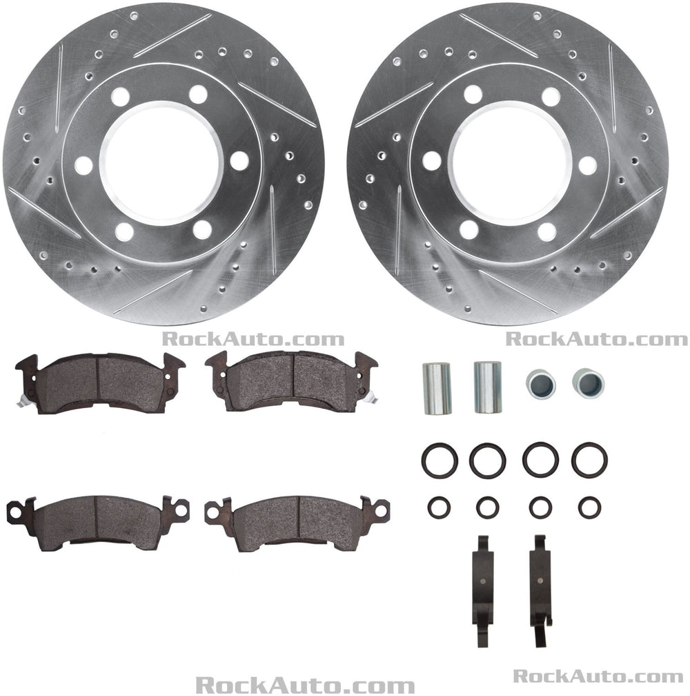 R1 Concepts Silver Drilled Slotted Rotors with 5000 Oep Brake Pads Hdw Fits GMC K15/K1500