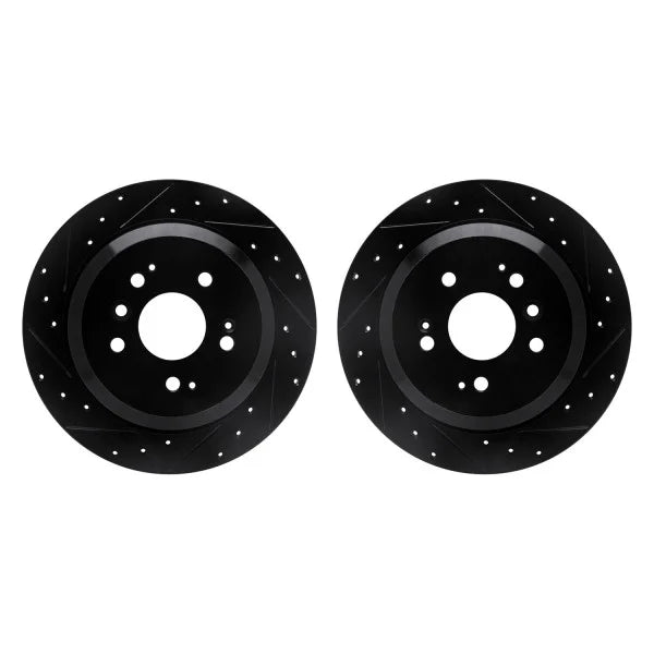 R1 16-25 Honda Passport Rear Drilled & Slotted Black Brake Rotor Set