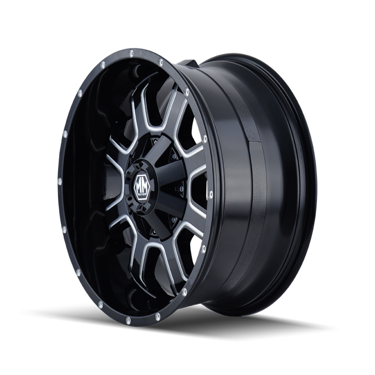 ~(41 lbs. 22X22X10)~ FIERCE (8103) GLOSS BLACK/MILLED SPOKES 20X9 8-180 0MM 124.1MM
