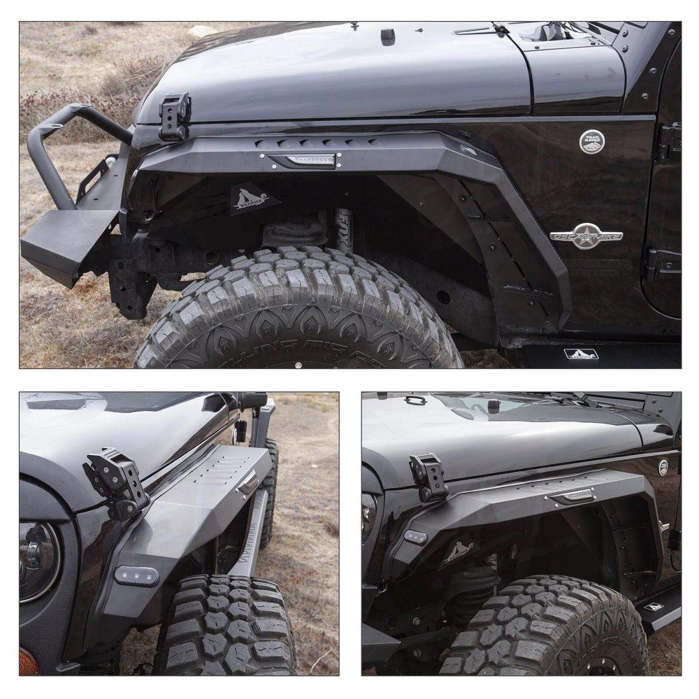0718 WRANGLER FENDER FLARES W/ LED SEQUENTIAL TURN LIGHTS BLACK POWDER COATED