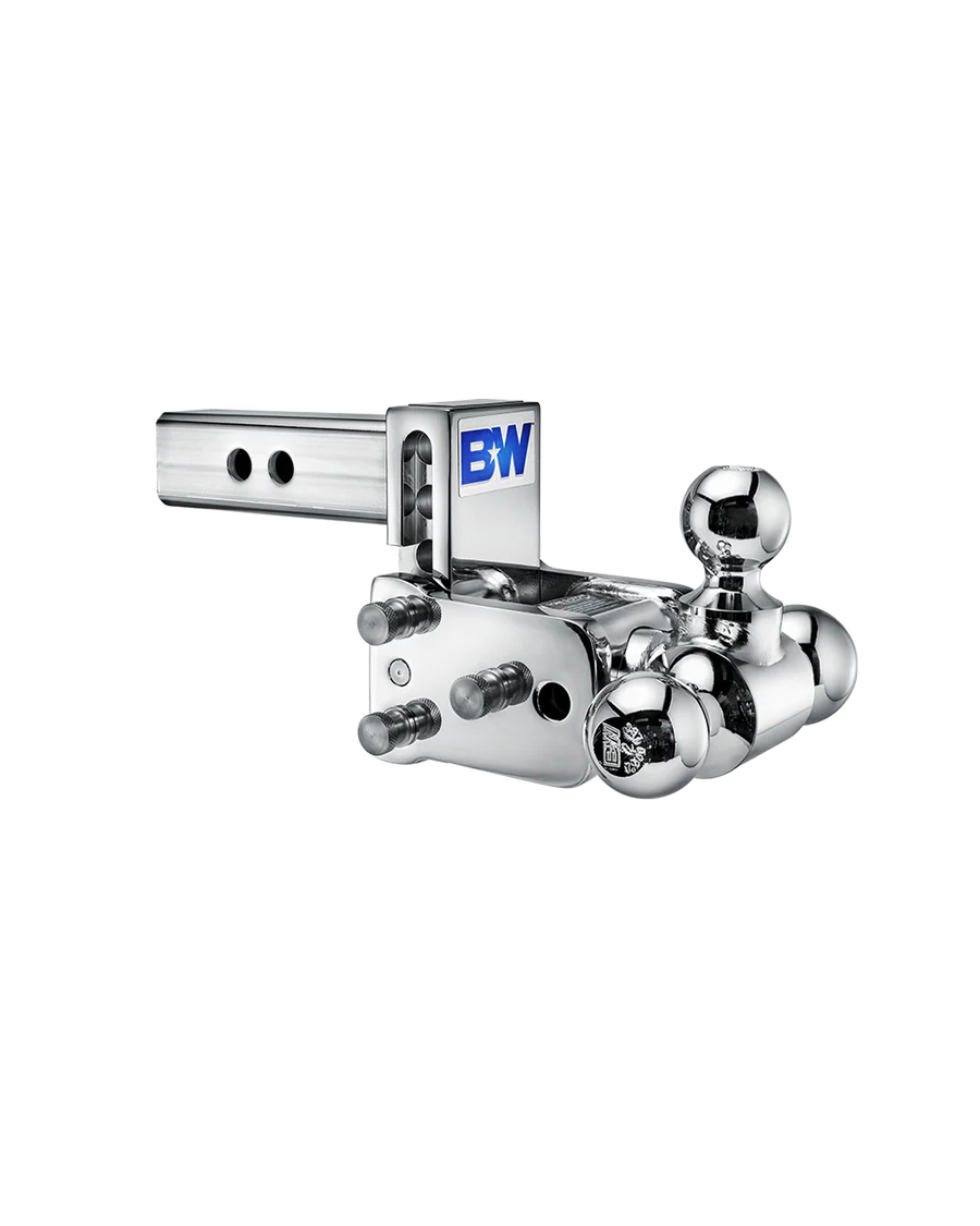 Tow and Stow 2 INCH Chrome 1 7 8in x 2in x 2 5 16in Tri-Ball 3in Drop 3 1 2in Rise