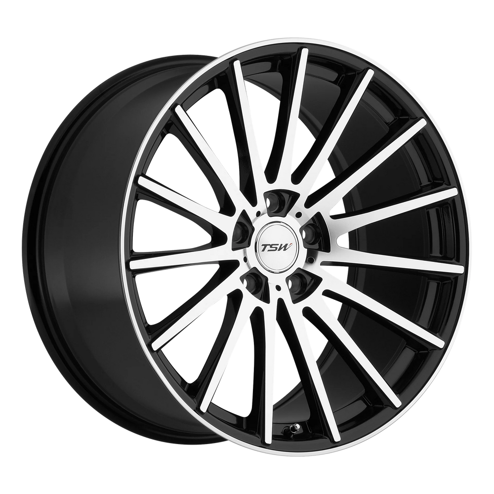 ~(29 lbs. 21X21X11)~ TSW CHICANE 19x9.5 5/112 ET35 CB72.1 GLOSS BLACK W/MIRROR CUT FACE
