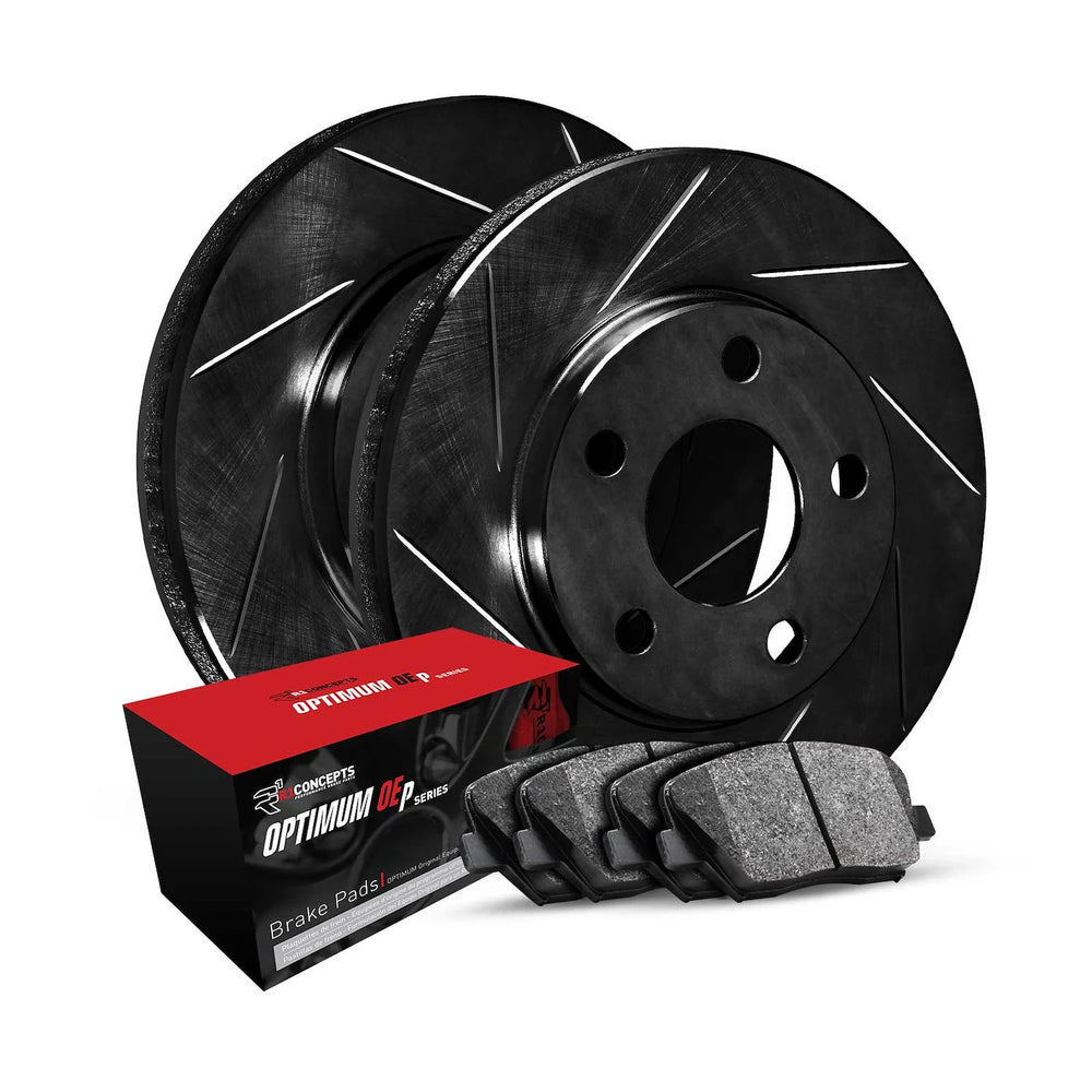 R1 Concepts Black Slotted Rotors with 5000 Oep Brake Pads Fits Suzuki Samurai
