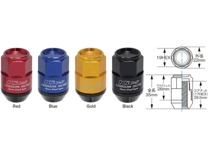 Project Kics Leggdura Racing Shell Type Lug Nut 35mm Closed-End Look 16 Pcs + 4 Locks 12X1.5 Black