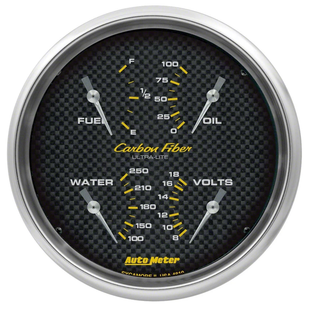 Autometer Carbon Fiber Quad Gauge 5in. 240Ohm (E) - 33Ohm (F) Electric