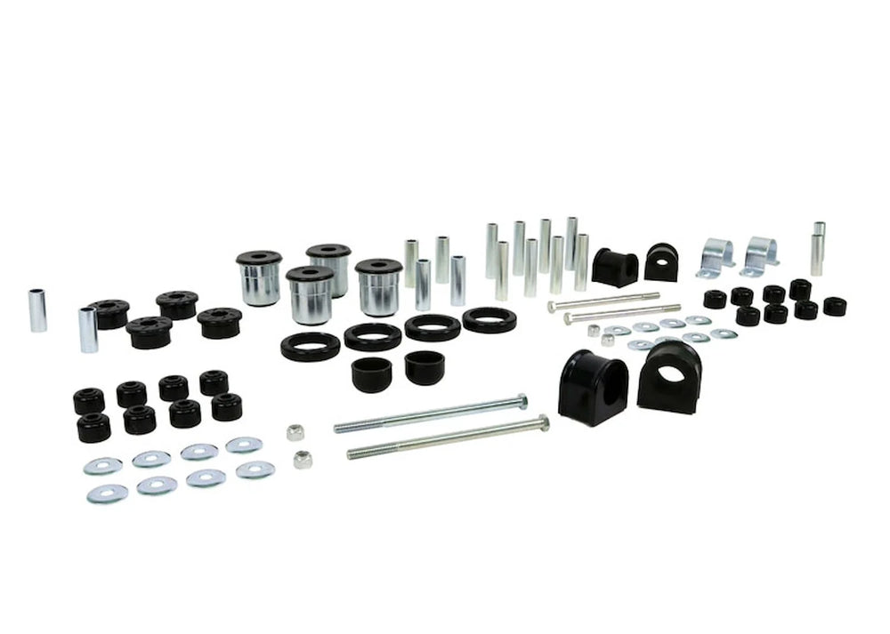 Essential Vehicle Kit 4 Shell Bushings 28 Bushings 2 Boots 16 Tubes 2 Saddles 4 Bolts 16 Washers 4 Nuts Grease