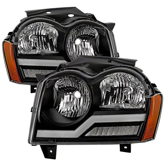 0507 GRAND CHEROKEE HEADLIGHTS WITH LED LIGHT BAR BLACK