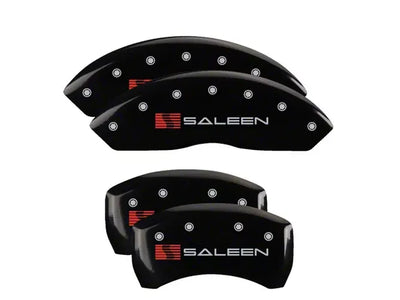 SET OF 4 CALIPER COVERS ENGRAVED FRONT/REAR SALEEN SILVER CHARACTERS BLACK POWDER COAT
