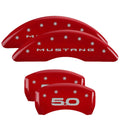 Set Of 4 Caliper Covers Engraved Front Mustang (2015) Engraved Rear 5.0 (2015) Red Finish Silver Characters 2024-2024 Ford Mustang MGP Caliper Covers