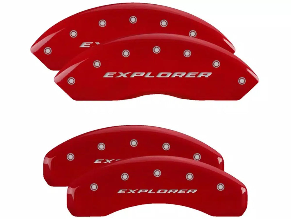 SET OF 4 CALIPER COVERS ENGRAVED FRONT/REAR 12C EXPLORER SILVER CHARCTRS RED