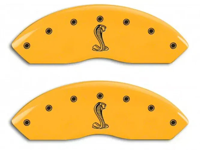 Set Of 4 Caliper Covers Engraved Front And Rear Tiffany Snake Yellow Finish Black Characters 1997-2004 Ford Mustang MGP Caliper Covers