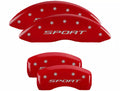 SET OF 4 CALIPER COVERS ENGRAVED FRONT/REAR SPORT (2015) SILVER CHARACTERS RED