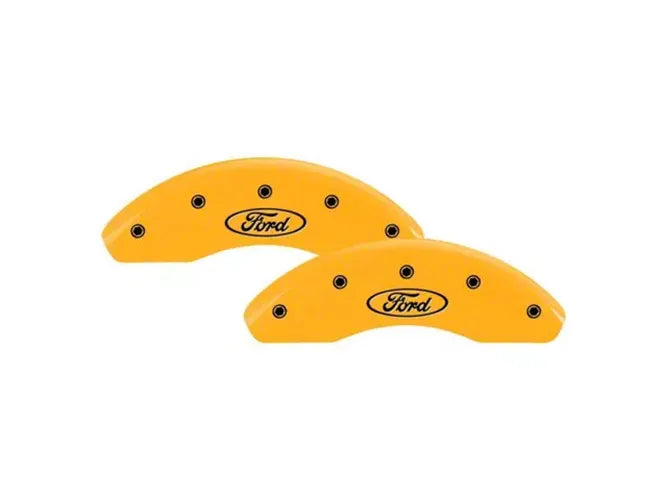 SET OF 4 CALIPER COVERS ENGRAVED FRONT/REAR FORD OVAL LOGO BLACK CHARCTRS YELL