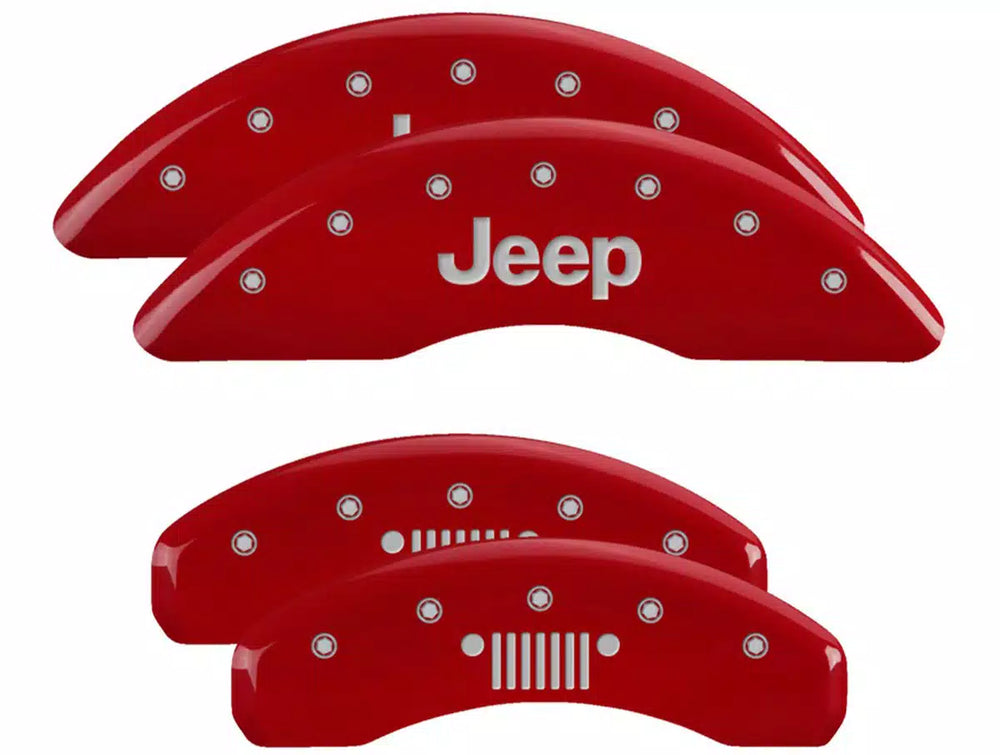SET OF 4 CALIPER COVERS ENGRAVED FRONT JEEP/REAR JEEP GRILL SILVER CHARCTRS RE