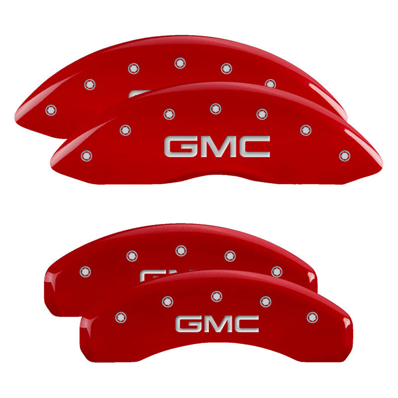 SET OF 4 CALIPER COVERS ENGRAVED FRONT/REAR GMC SILVER CHARACTERS RED POWDER C