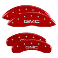 SET OF 4 CALIPER COVERS ENGRAVED FRONT/REAR GMC SILVER CHARACTERS RED POWDER C