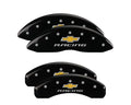 SET OF 4 CALIPER COVERS ENGRAVED FRONT/REAR CHEVY RACING SILVER CHARCTRS BLACK