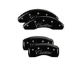 Set Of 4 Caliper Covers Engraved Front And Rear Cursive Cadillac Black Finish Silver Characters 1997-2005 Cadillac DeVille MGP Caliper Covers