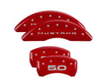 Set Of 4 Caliper Covers Engraved Front 2015 Mustang Engraved Rear 2015 5.0 Red Finish Silver Characters 2015-2023 Ford Mustang 19 Inch Wheel MGP Caliper Covers