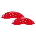 Set Of 4 Caliper Covers Engraved Front And Rear Bowtie Red Finish Silver Characters 2021-2022 Chevrolet Colorado MGP Caliper Covers