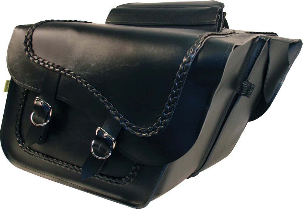 Willie & Max Universal Braided Large Slant Saddlebags (16 in L x 11 in H x 6.5 in W) - Black