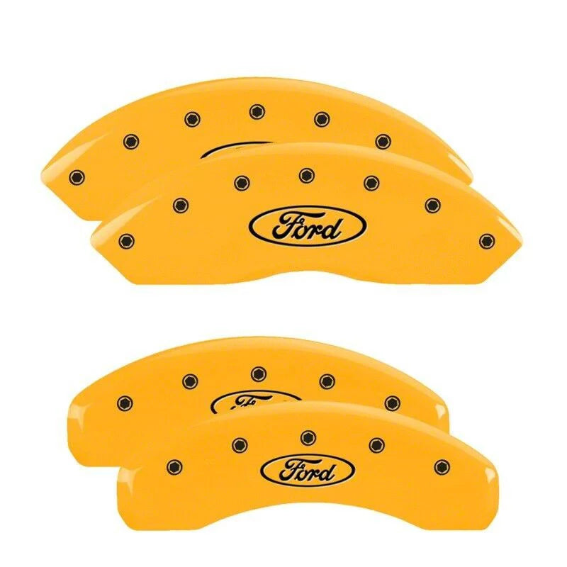 SET OF 4 CALIPER COVERS ENGRAVED FRONT/REAR FORD OVAL LOGO BLACK CHARCTRS YELL