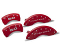 Set Of 4 Caliper Covers Engraved Front Mustang Engraved Rear 5.0 Red Powder Coat 2010-2014 Ford Mustang MGP Caliper Covers