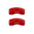 Set Of 4 Caliper Covers Engraved Front And Rear Bowtie Red Finish Silver Characters 2009-2017 Chevrolet Traverse MGP Caliper Covers