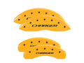 Set Of 4 Caliper Covers Engraved Front And Rear Block Charger Yellow Finish Black Characters 2006-2020 Dodge Charger MGP Caliper Covers