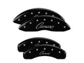 SET OF 4 CALIPER COVERS ENGRAVED FRONT/REAR CURSIVE CAMARO SILVER CHARCTRS BLA