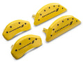 Set Of 4 Caliper Covers Engraved Front And Rear With Stripes Dodge Yellow Finish Black Characters 2011-2023 Dodge Challenger 18 inches