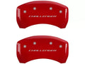 Set Of 4 Caliper Covers Engraved Front And Rear Block Challenger Red Finish Silver Characters 2005-2010 Dodge Magnum 5.7L 8 cyl Dual Piston Front Caliper 17 Inch Wheel MGP Caliper Covers