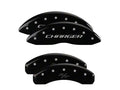 Set Of 4 Caliper Covers Engraved Front Charger Engraved Rear RT Black Finish Silver Characters 2006-2020 Dodge Charger MGP Caliper Covers