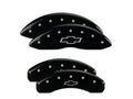 Set Of 4 Caliper Covers Engraved Front And Rear Bowtie Black Finish Silver Characters 2019-2024 Chevrolet Silverado MGP Caliper Covers